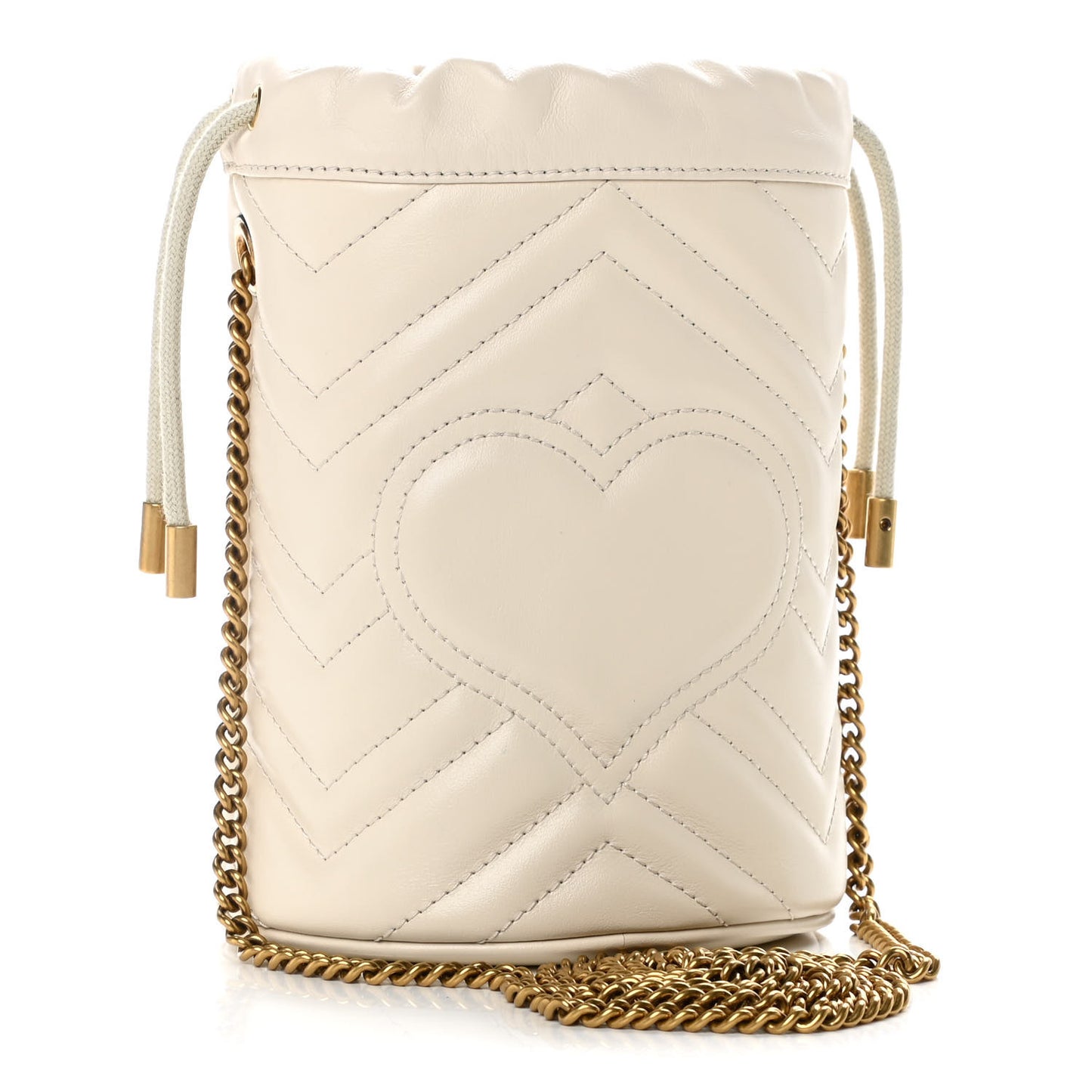 Calfskin Matelasse Mini GG Marmont 2.0 Bucket Bag White