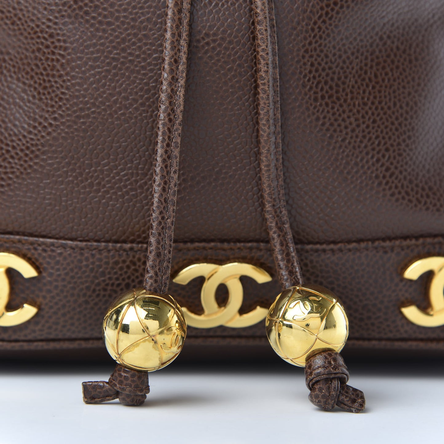 Caviar Drawstring Bucket Bag Brown