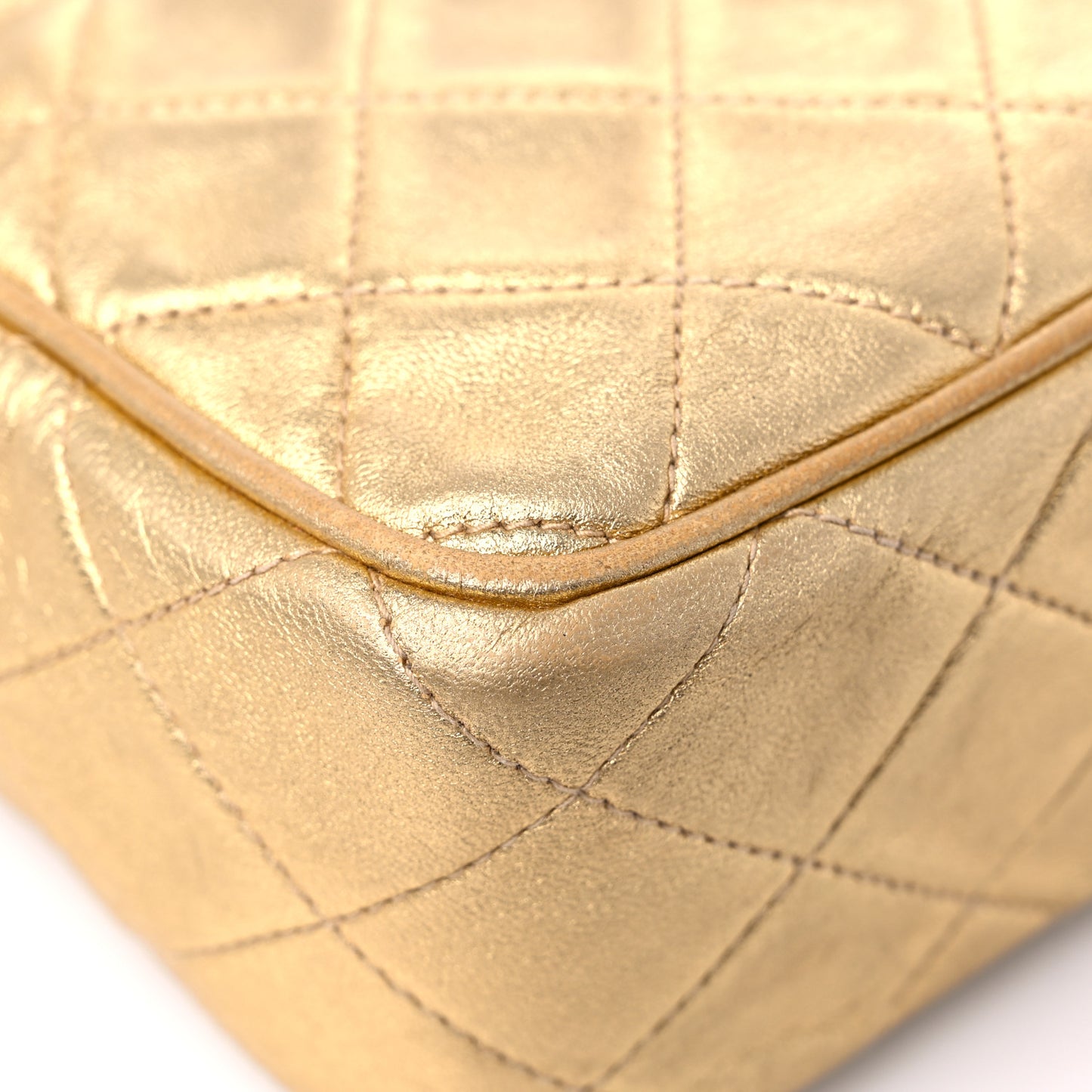 Metallic Lambskin Quilted Tassel Camera Case Gold