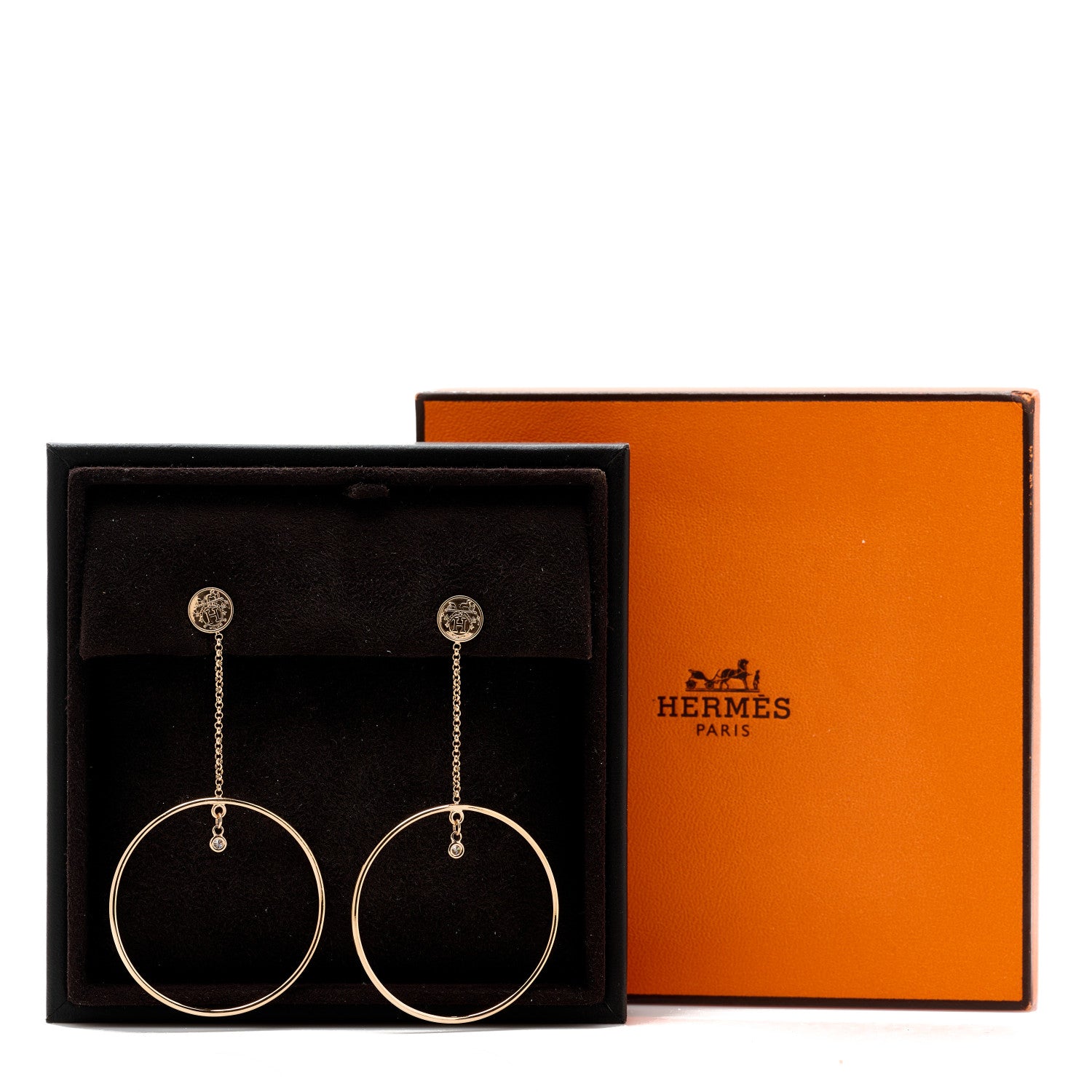 Hermes 18K Rose Gold Diamond Ex-Libris Earrings 5 of 5