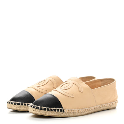 Chanel Lambskin CC Espadrilles 38 Beige Black 3 of 11