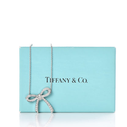 Tiffany Platinum Diamond Bow Pendant Necklace 6 of 6