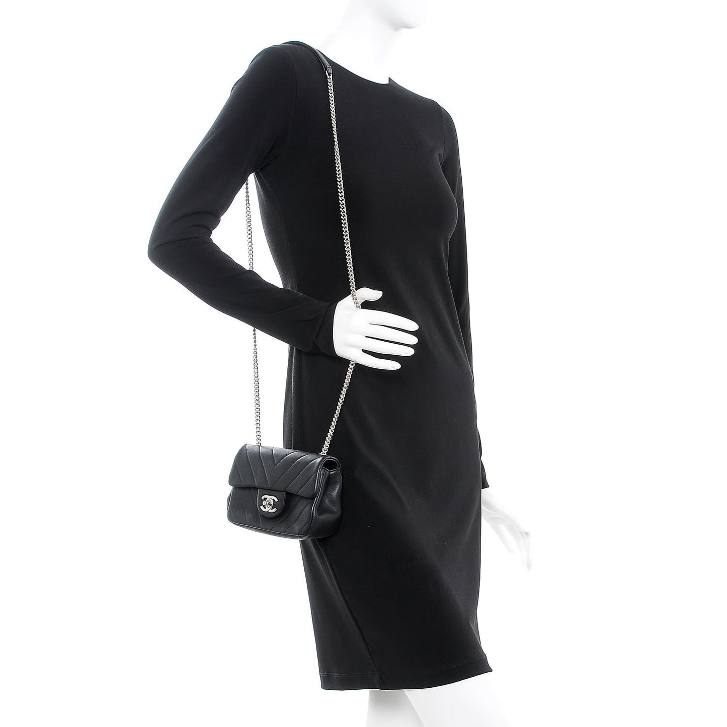 Calfskin Chevron Quilted Mini Flap Black
