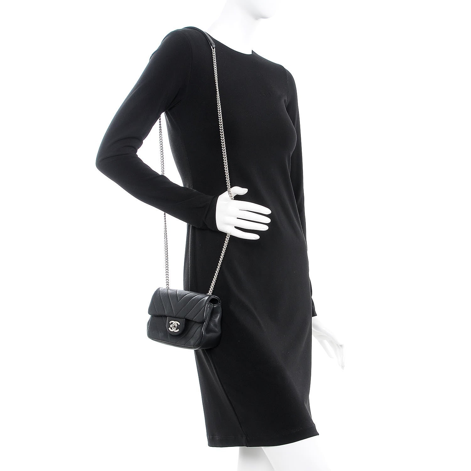 Chanel Calfskin Chevron Quilted Mini Flap Black 2 of 8