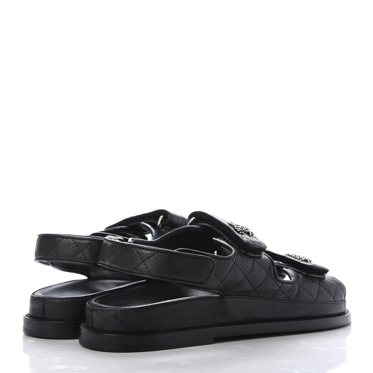 Chanel Grained Calfskin Velcro Dad Sandals 38 Black 4 of 10