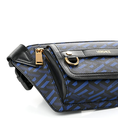 Versace Coated Canvas La Greca Signature Bum Bag Black Blue 9 of 10
