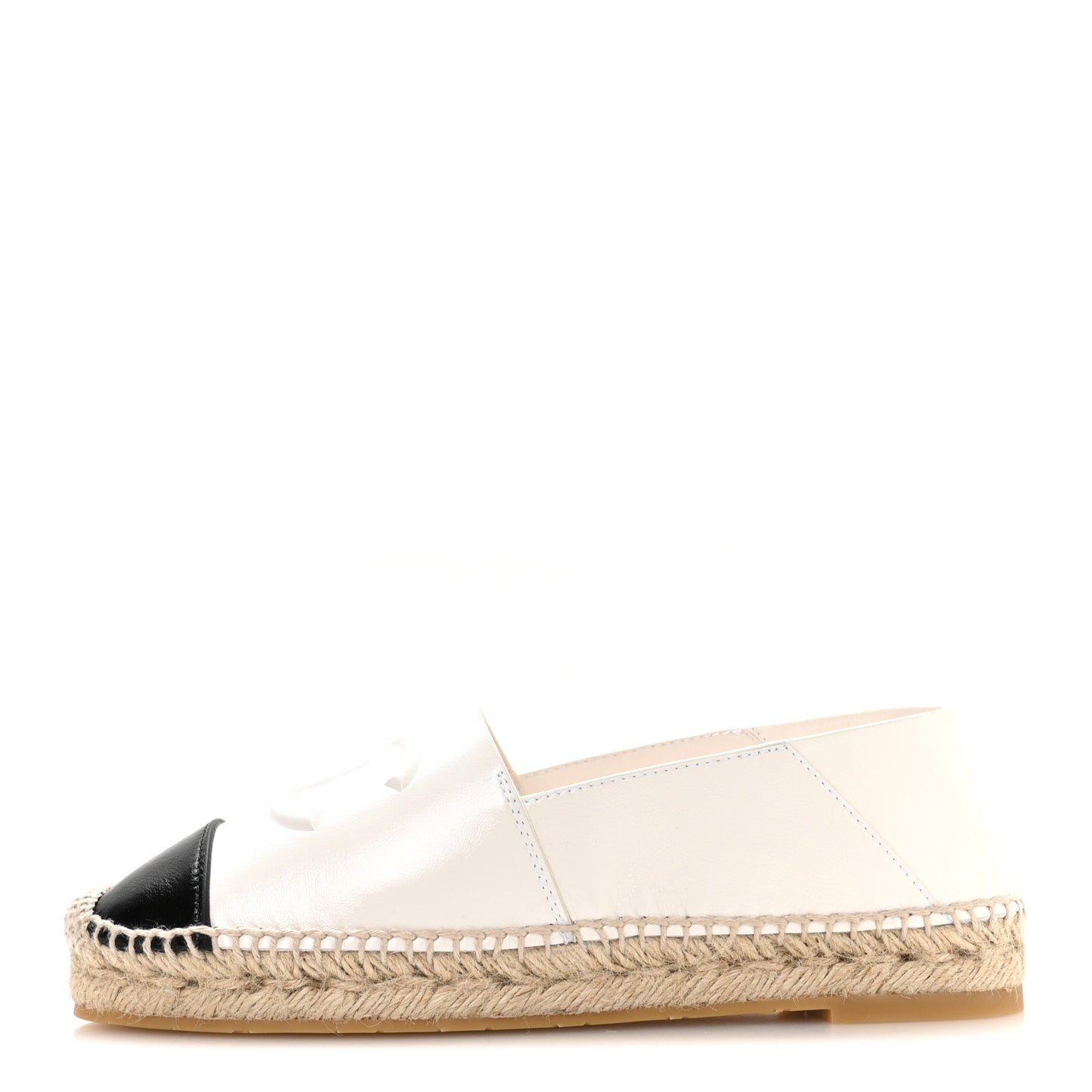 Shiny Calfskin CC Espadrilles 40 White Black