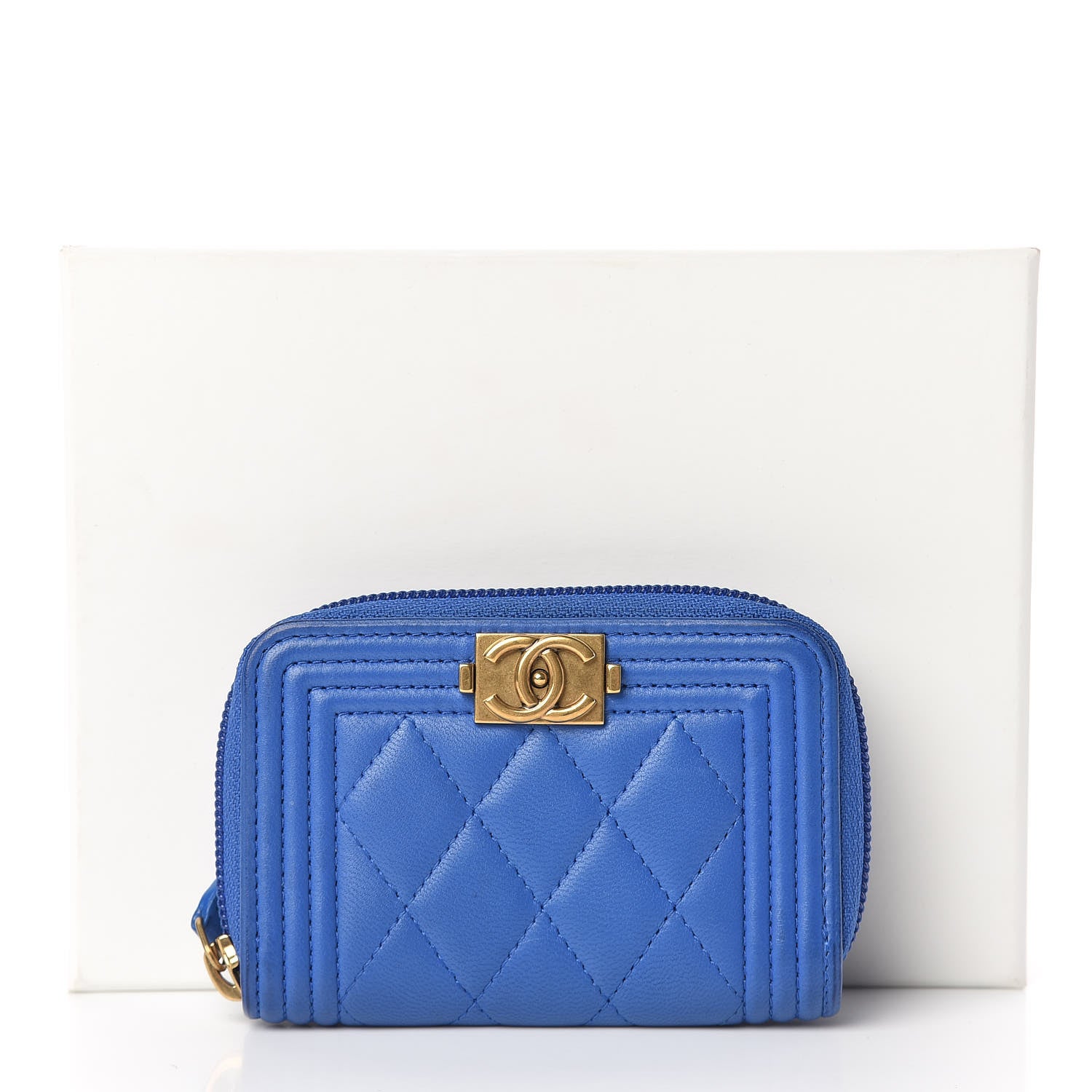 Chanel Lambskin Quilted Boy Zip Around Coin Purse Wallet Blue 11 of 12