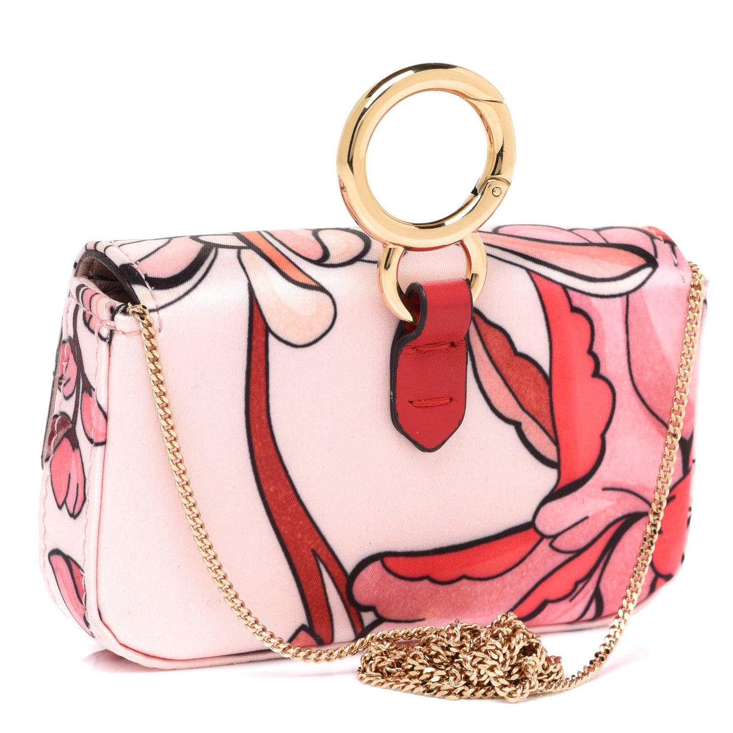 Stretch Satin Vitello Grace Floral Print Nano Baguette Charm Rose Multicolor Rosso Cardinale