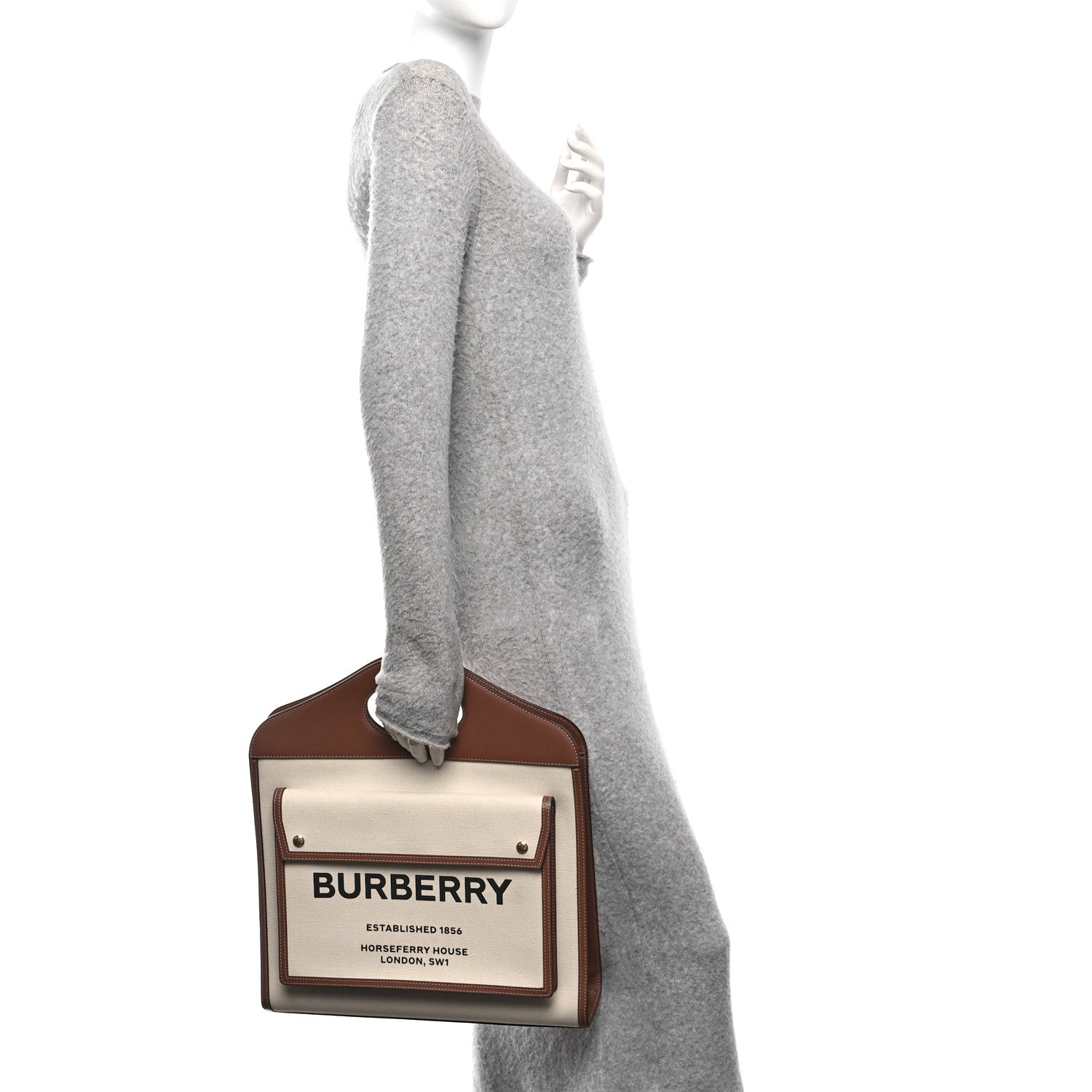 Burberry Canvas Smooth Calfskin Two Tone Medium Pocket Bag Natural Malt Brown 2 of 10