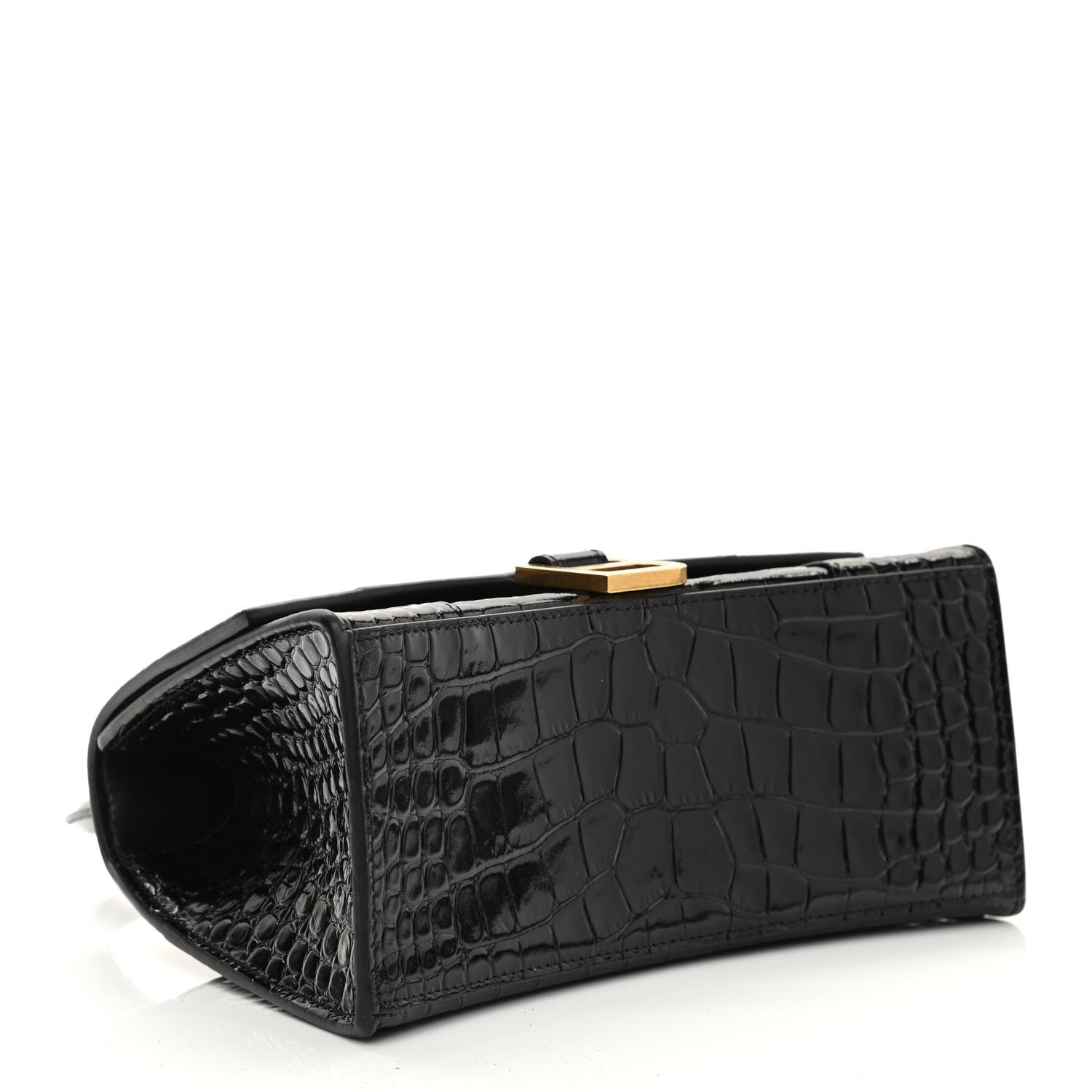 Balenciaga Shiny Calfskin Crocodile Embossed Small Hourglass Top Handle Bag Black 4 of 10