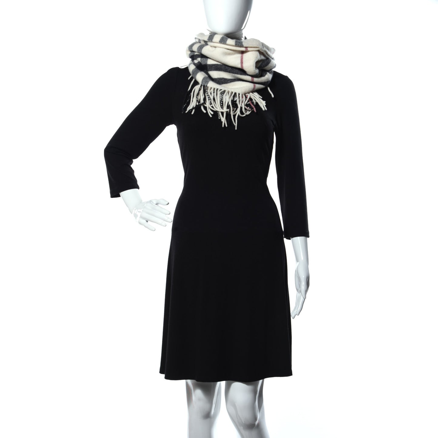Cashmere Giant Check Fringe Scarf Ivory