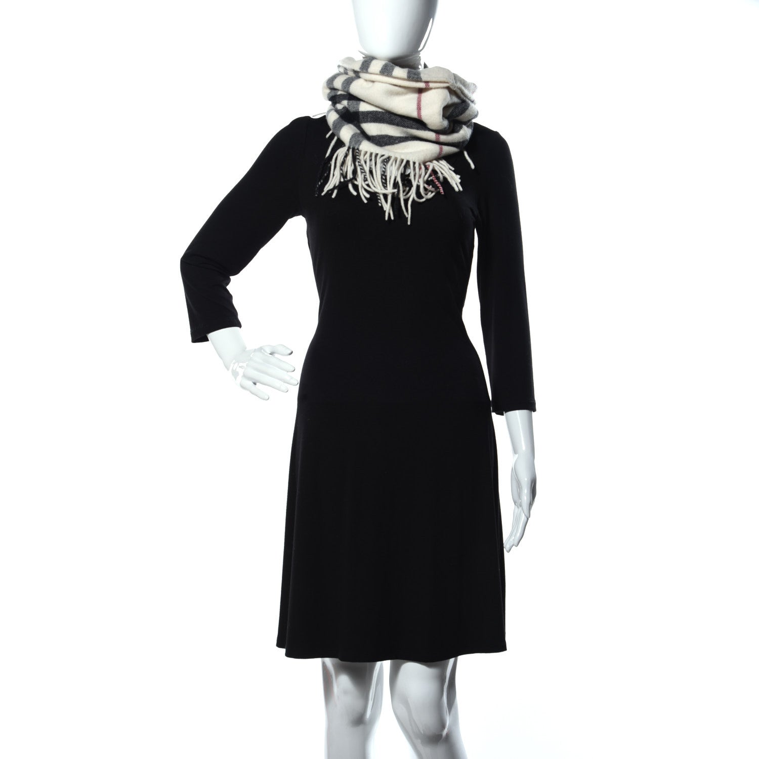 Burberry Cashmere Giant Check Fringe Scarf Ivory 3 of 4