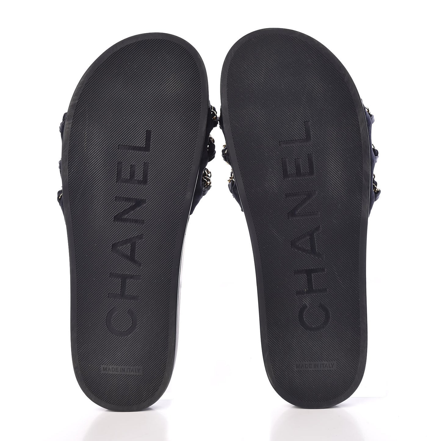 Satin Canvas Chain Flat Sandals 41 Marine