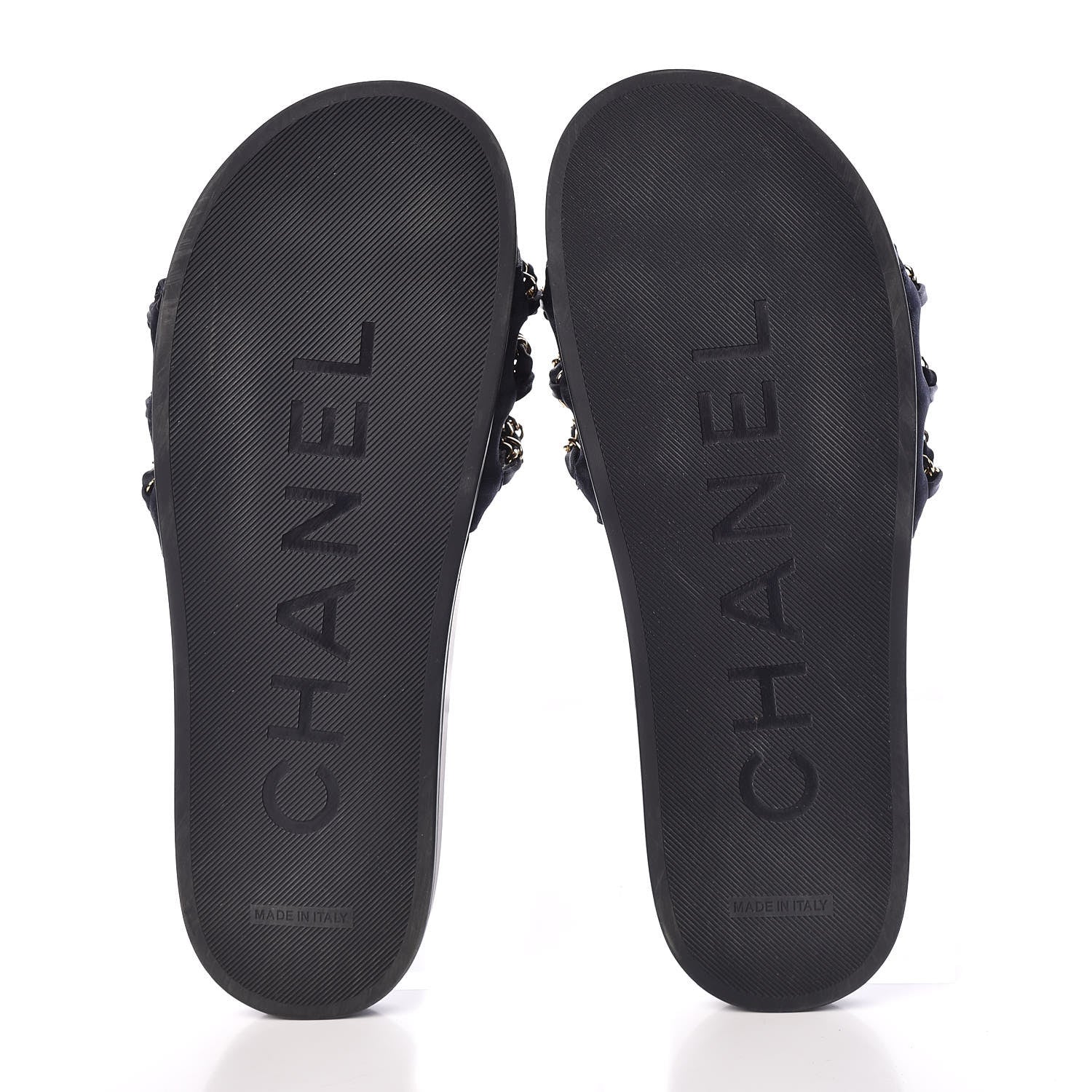 Chanel Satin Canvas Chain Flat Sandals 41 Marine 5 of 12