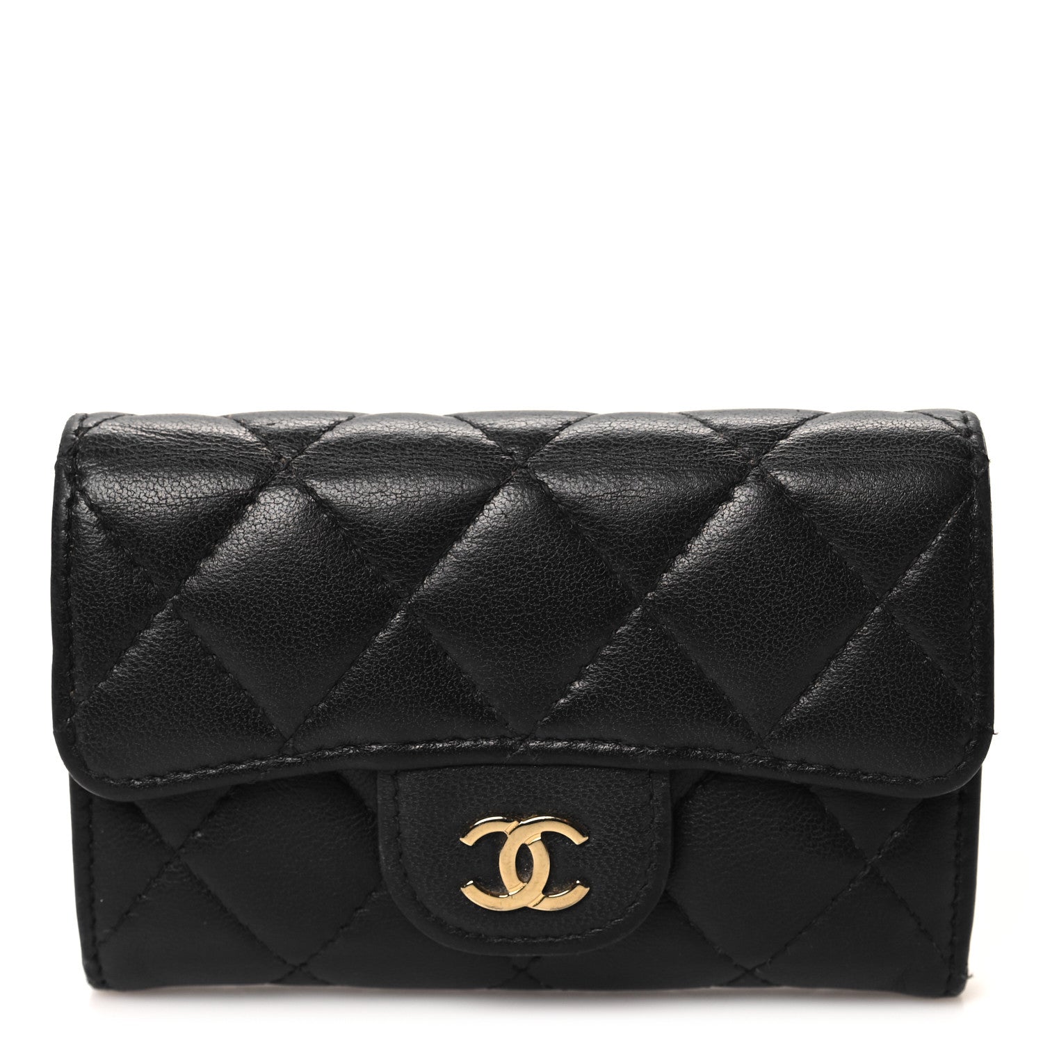Chanel Lambskin Quilted Flap Card Holder Wallet Black 1 of 8