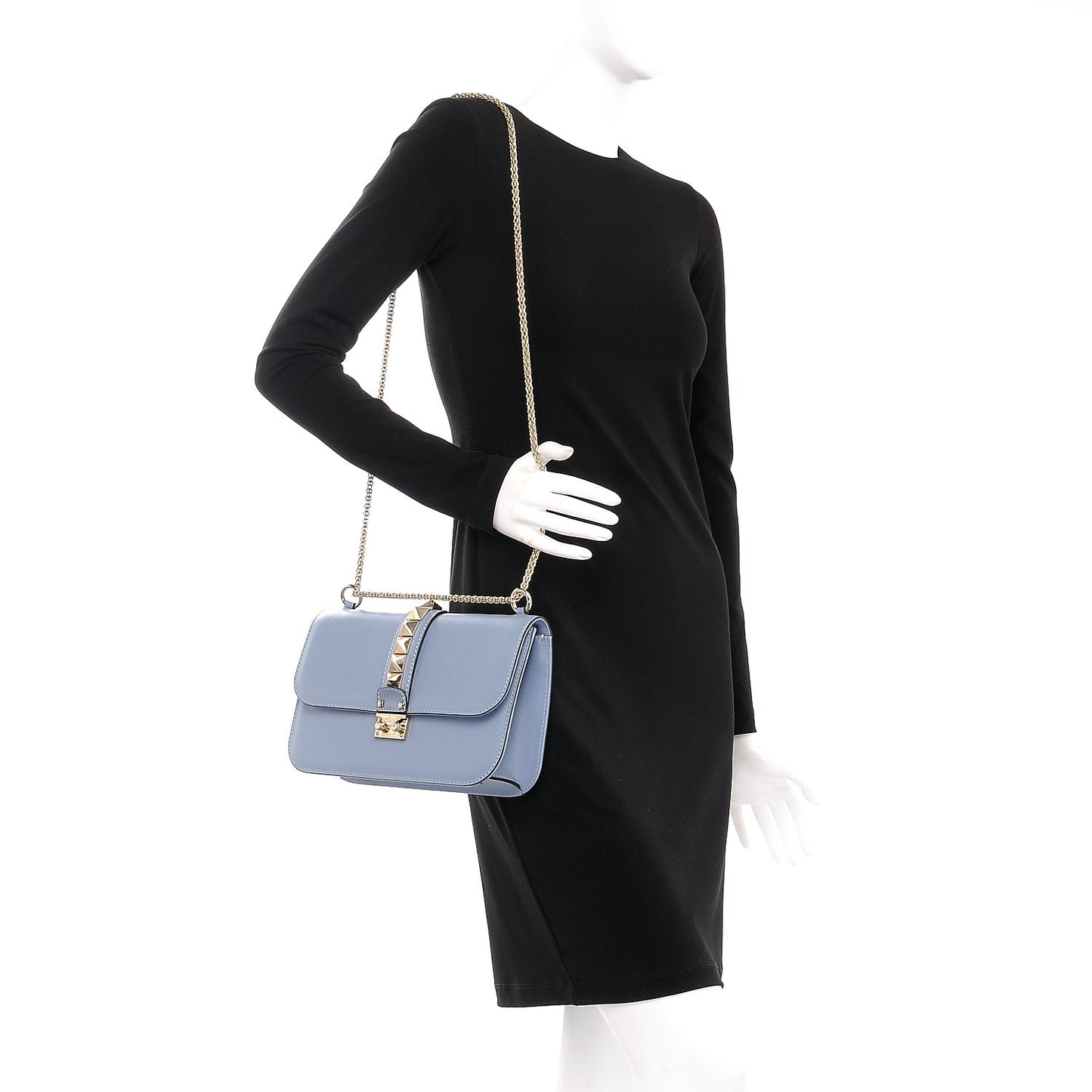 Vitello Medium Glam Lock Rockstud Flap London Stone