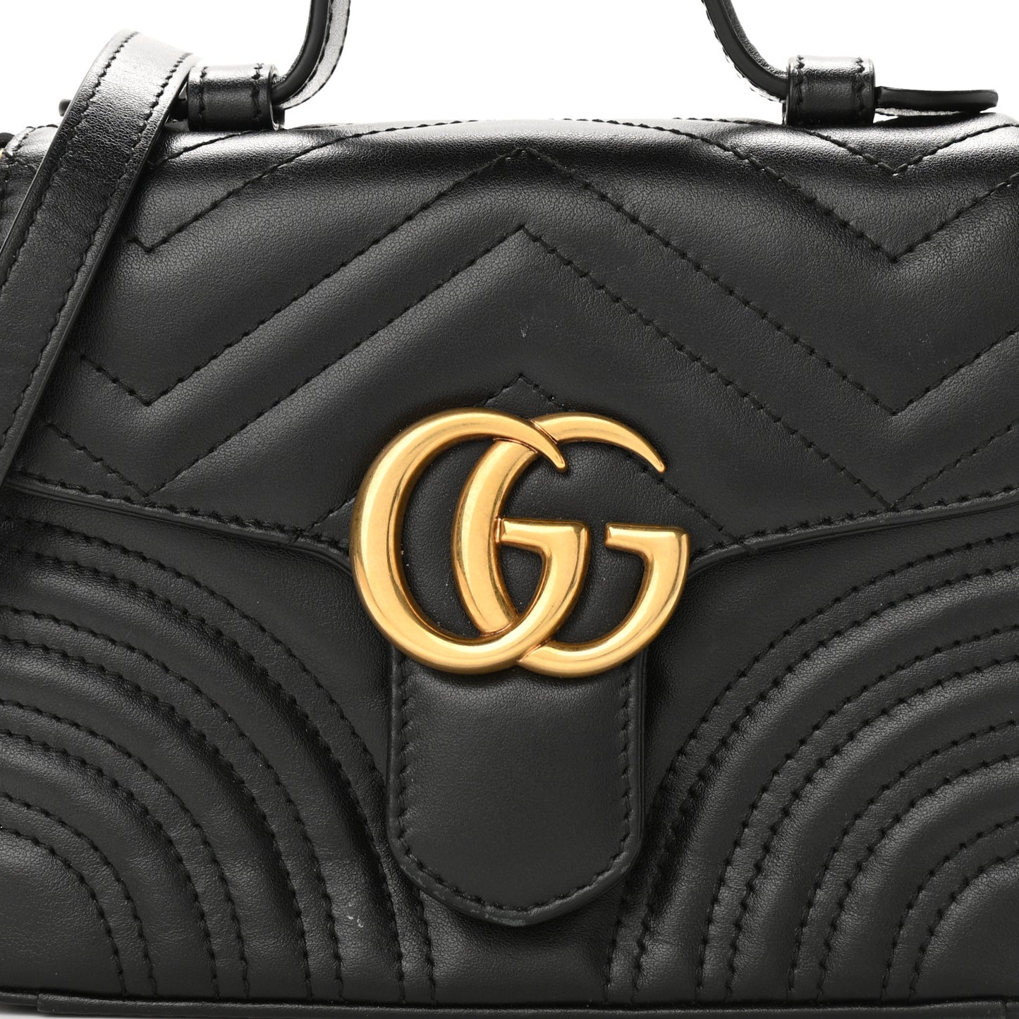 Calfskin Matelasse Mini GG Marmont Top Handle Shoulder Bag Black