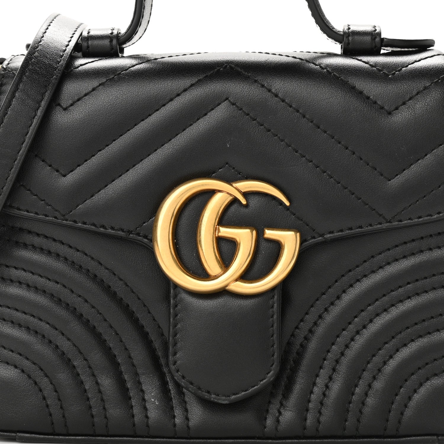 Gucci Calfskin Matelasse Mini GG Marmont Top Handle Shoulder Bag Black 8 of 12