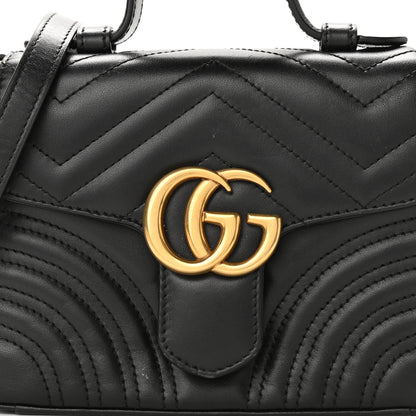 Gucci Calfskin Matelasse Mini GG Marmont Top Handle Shoulder Bag Black 8 of 12