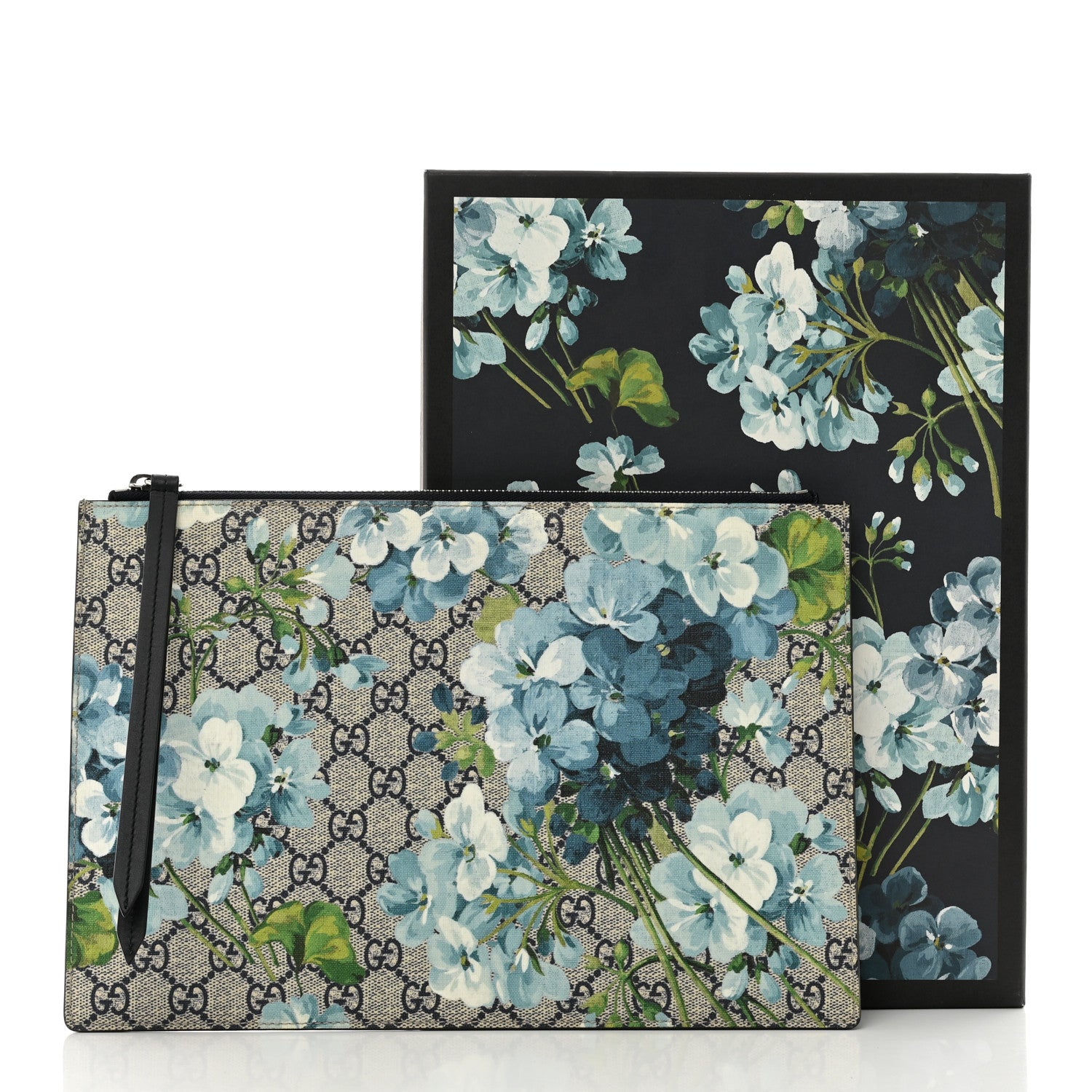 Gucci GG Supreme Monogram Blooms Large Zip Pouch Blue 9 of 9