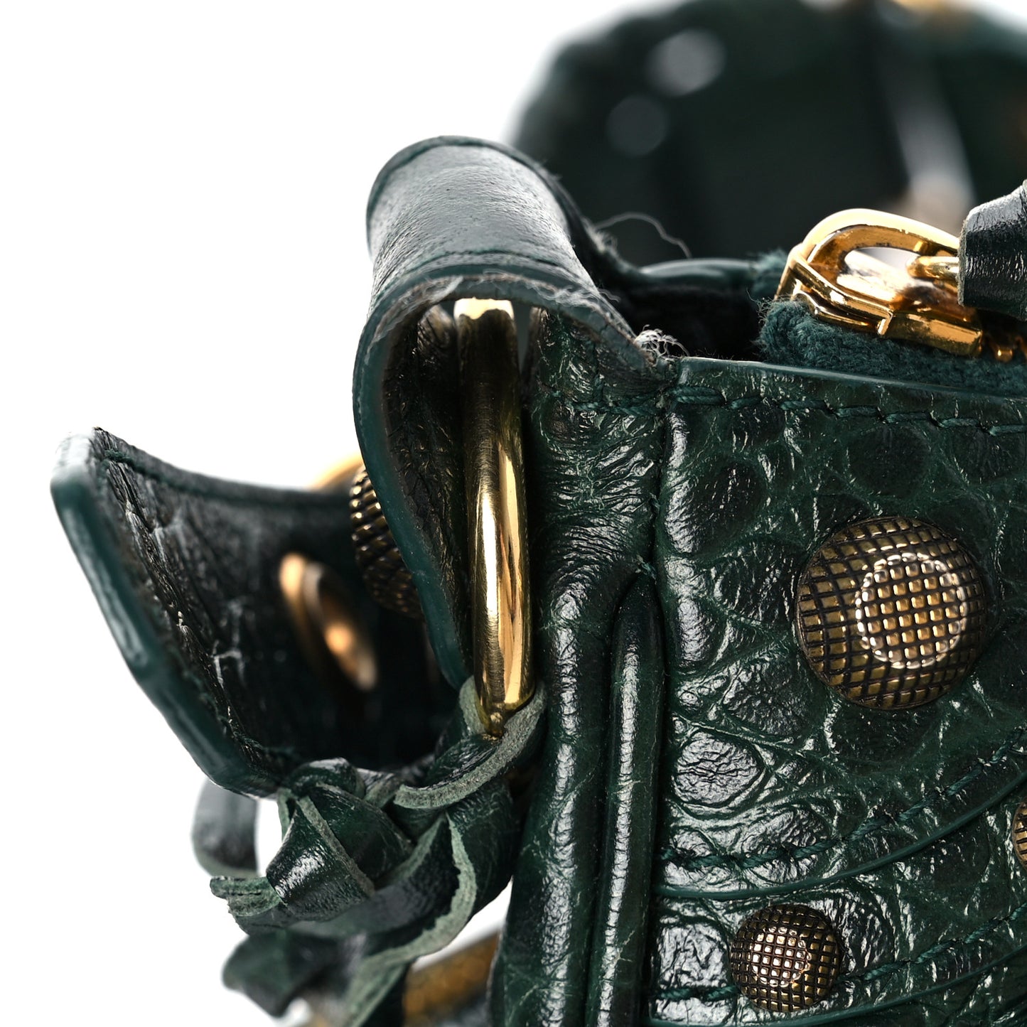 Extra Supple Calfskin Crocodile Embossed Le Cagole Shoulder Bag XS Forest Green