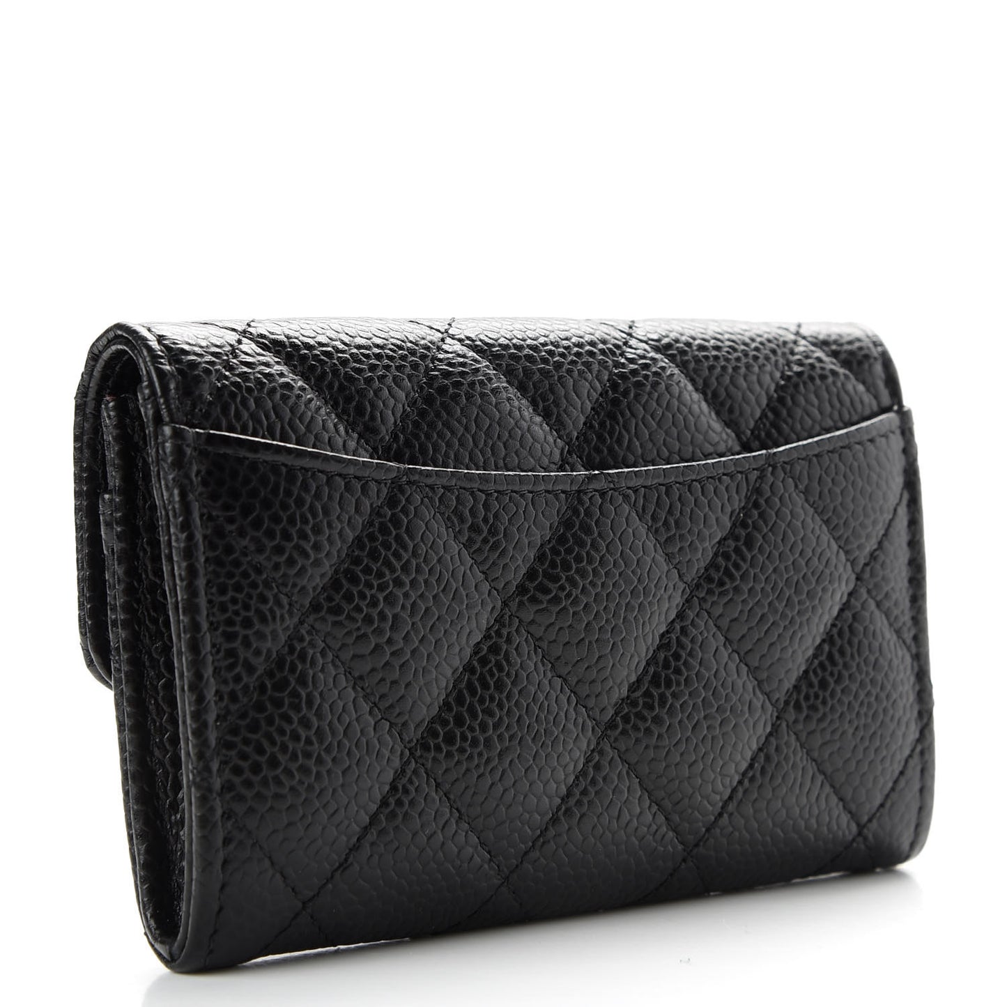 Caviar Quilted Flap Card Holder Wallet Black