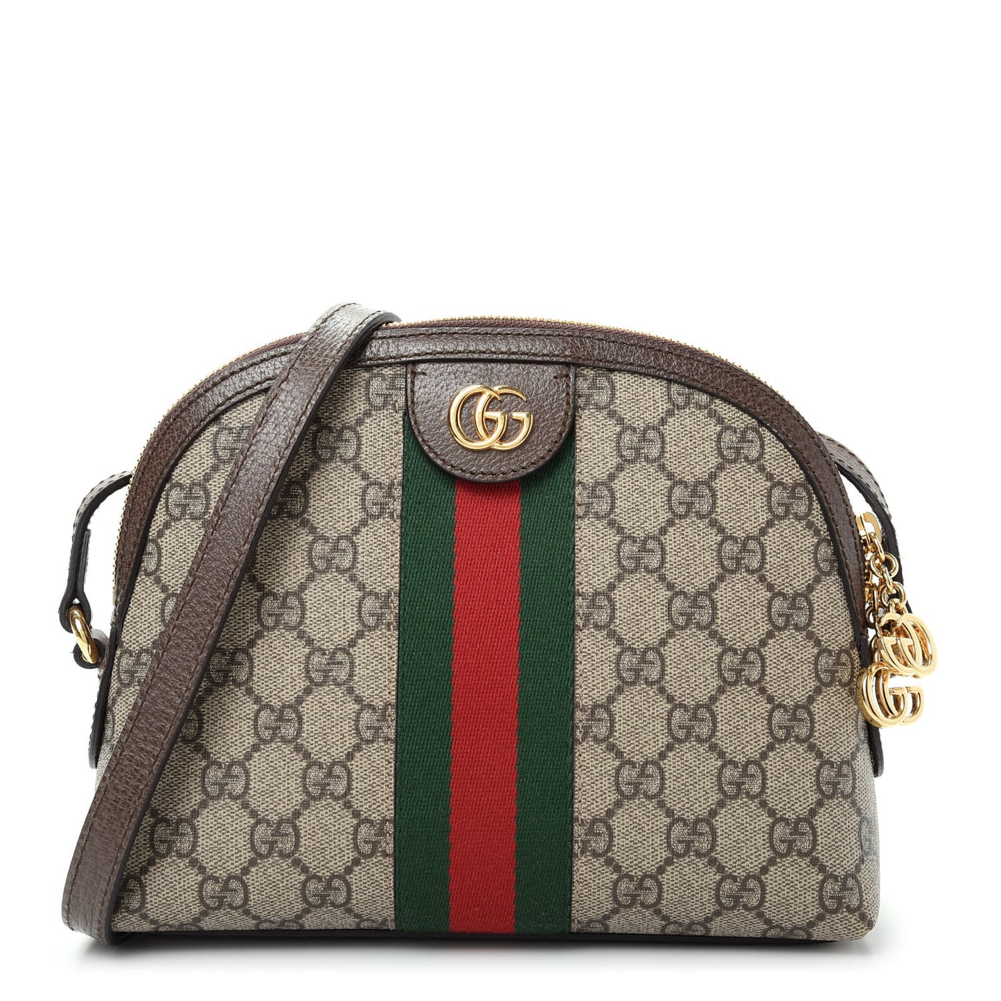GG Supreme Monogram Textured Dollar Calfskin Web Small Ophidia Dome Shoulder Bag Beige Ebony New Acero