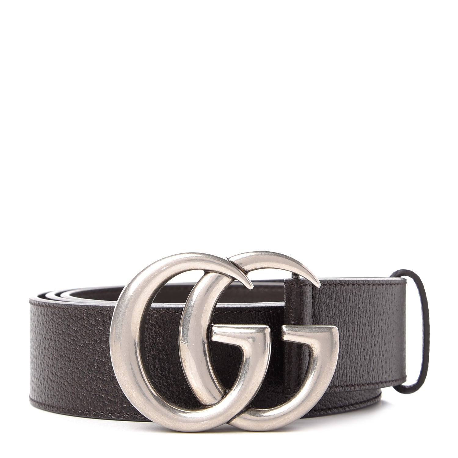 Gucci Textured Dollar Calfskin Nickel Double G 40mm Belt 115 46 Dark Cocoa 1 of 5