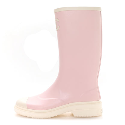 Chanel Caoutchouk CC High Boots 38 Light Pink White 1 of 9