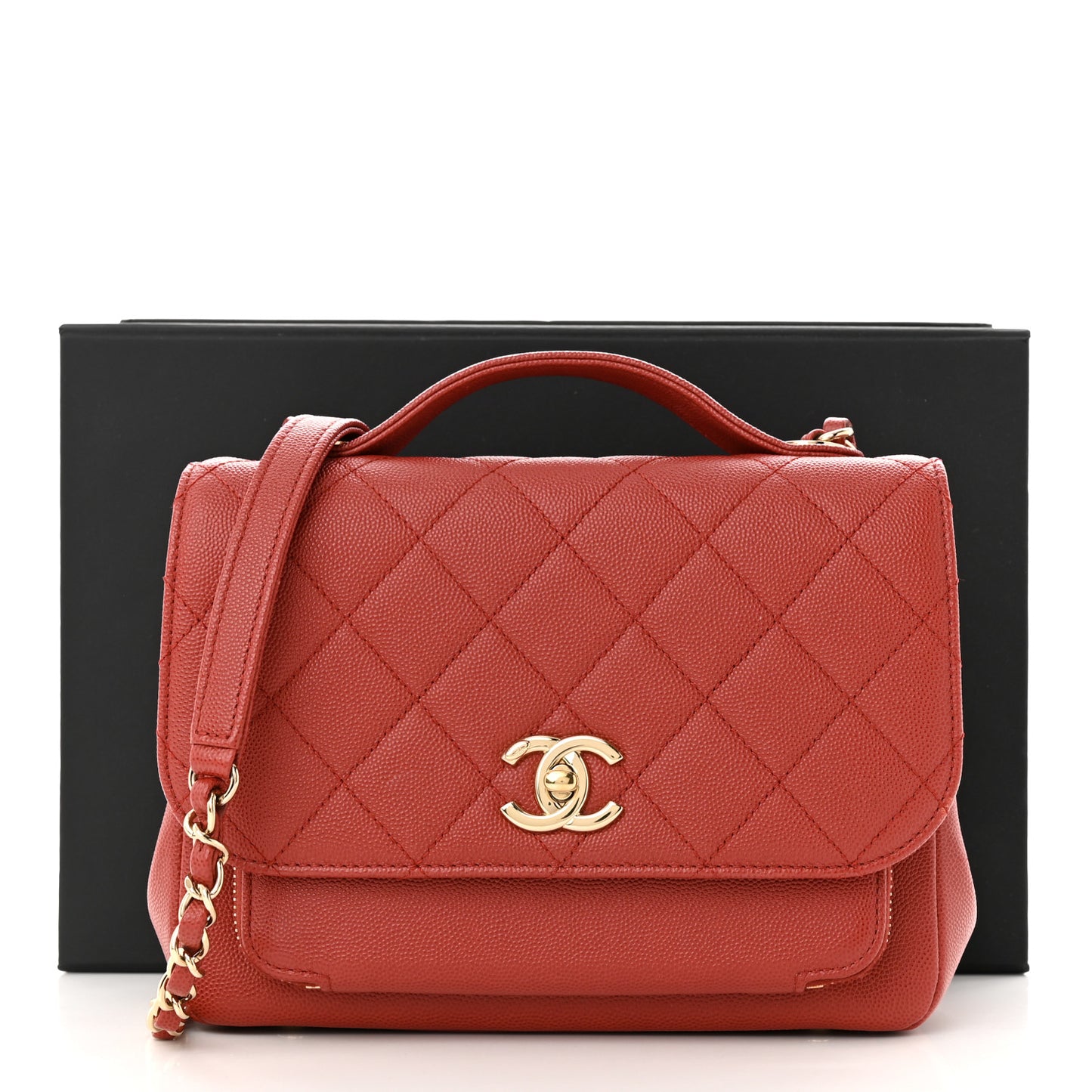 Caviar Quilted Medium Business Affinity Flap Red