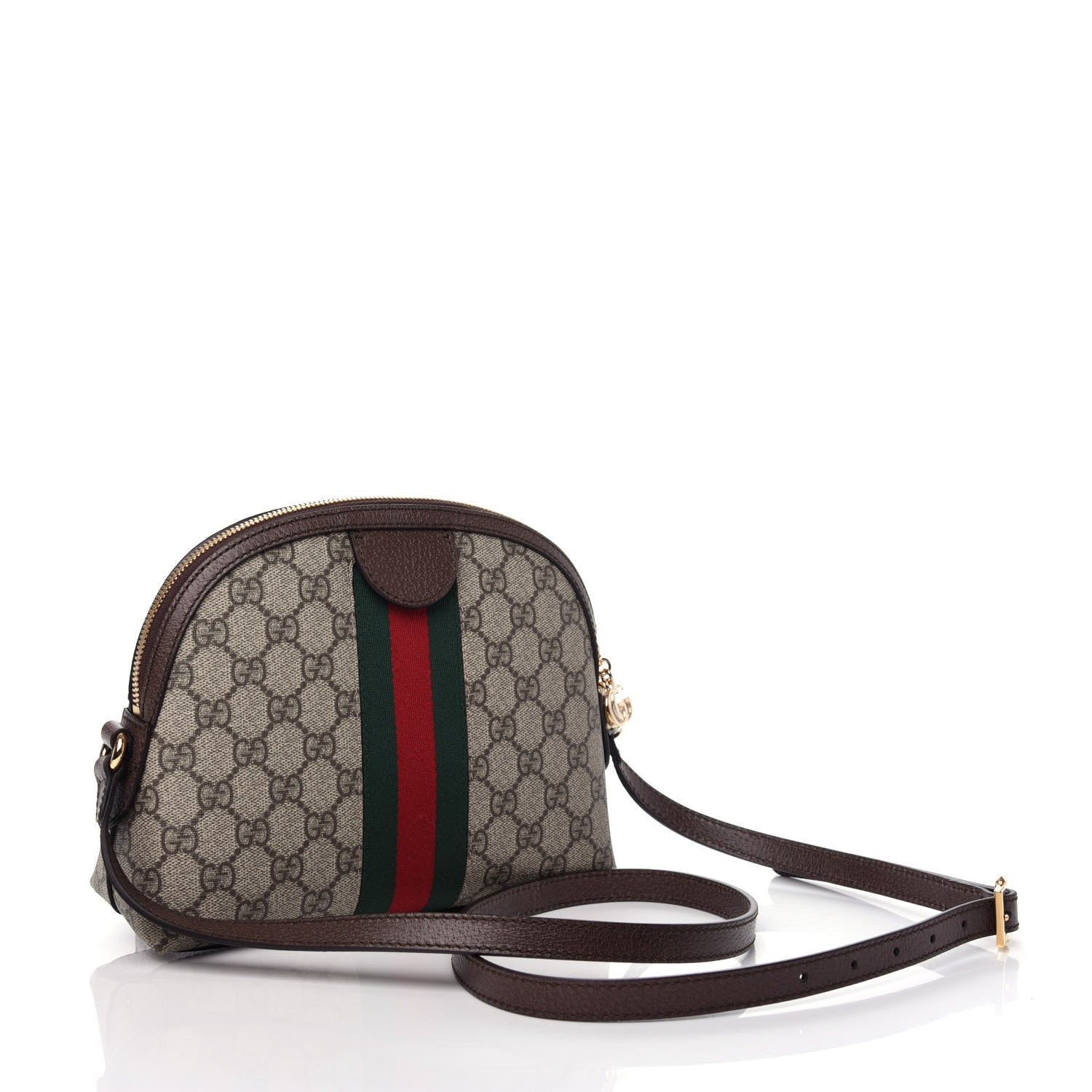 Gucci GG Supreme Monogram Textured Dollar Calfskin Web Small Ophidia Dome Shoulder Bag Beige Ebony New Acero 3 of 10