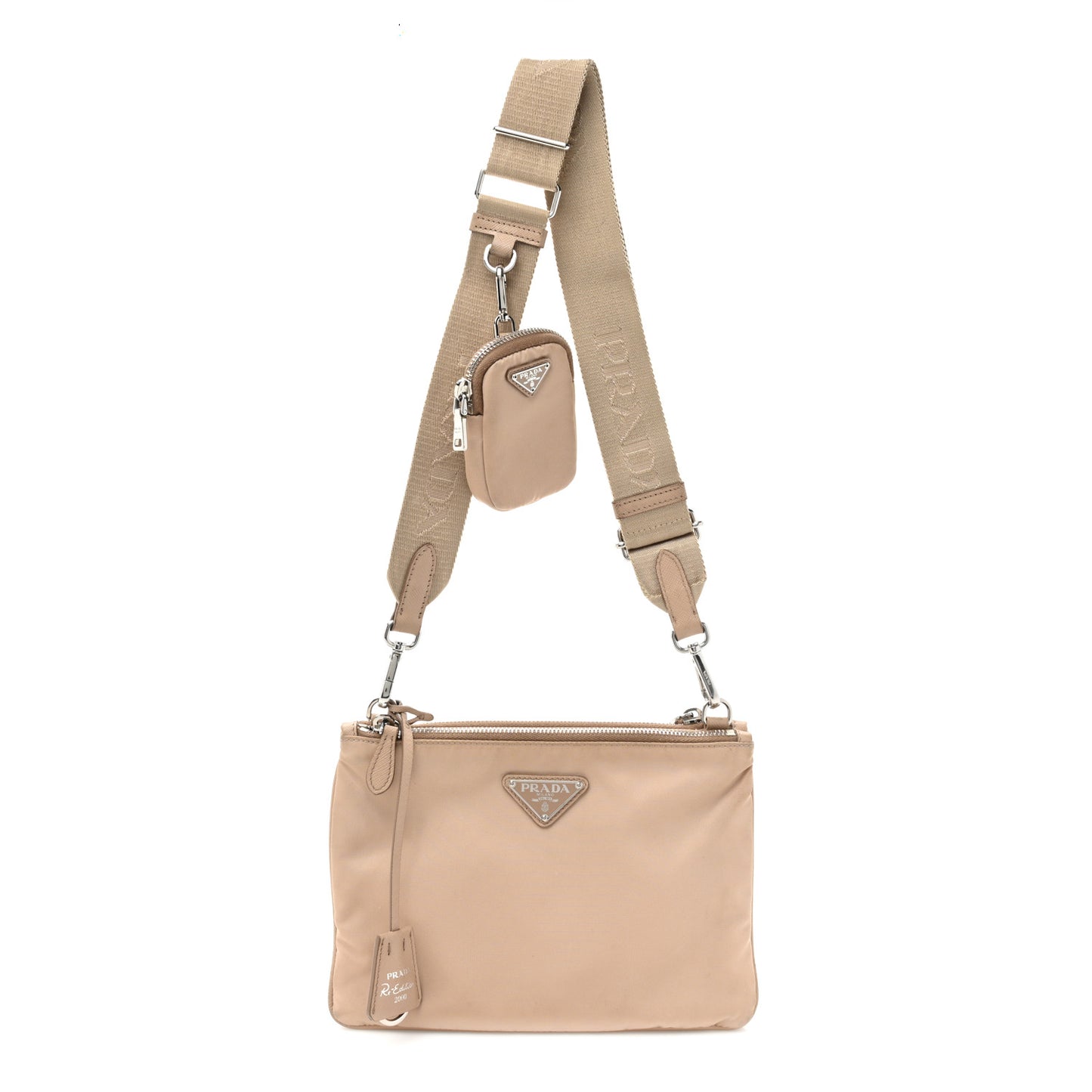 Re-Nylon Saffiano Re-Edition 2000 Double Zip Crossbody Bag Cammeo