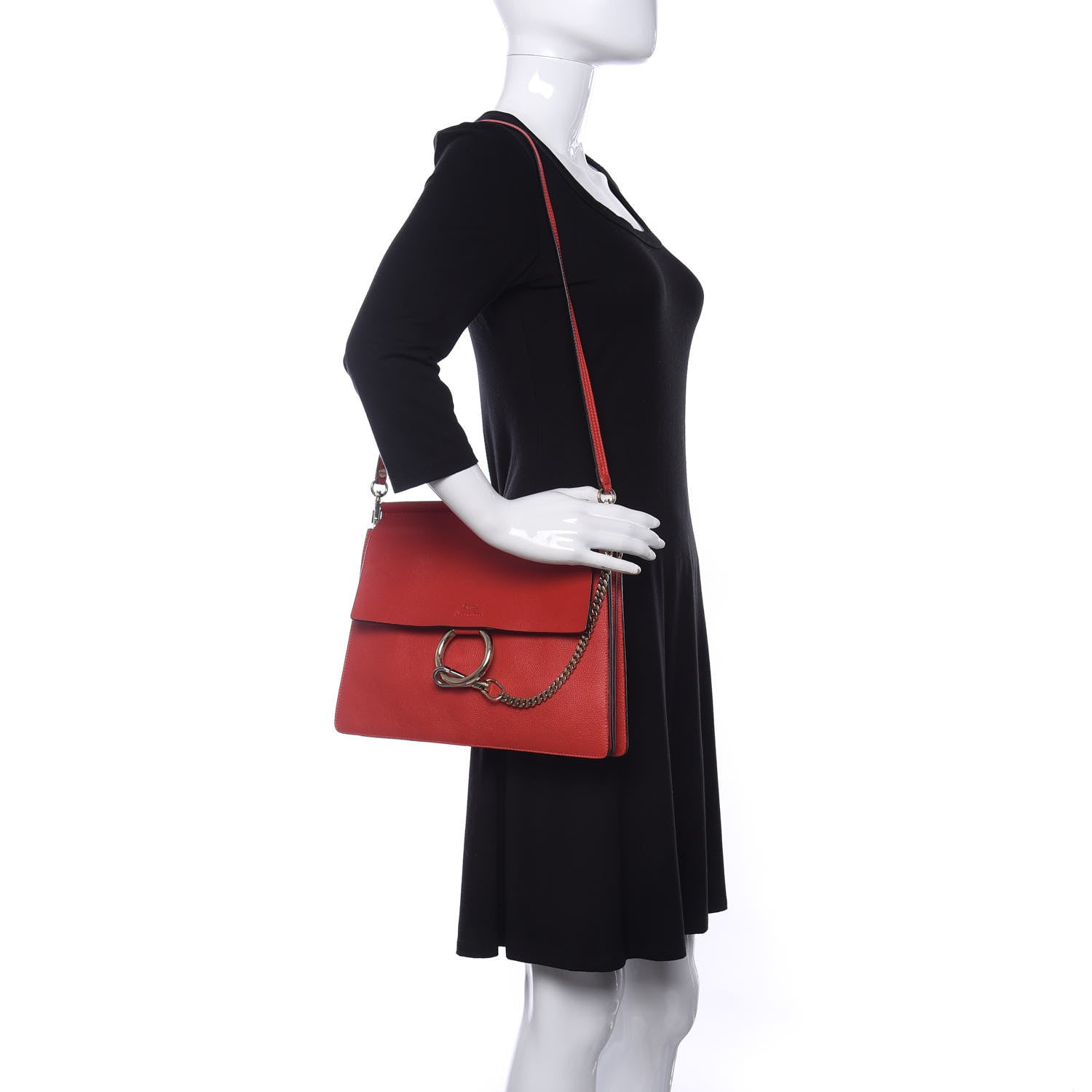 Chloe Calfskin Suede Medium Faye Shoulder Bag Sepia Red 2 of 9