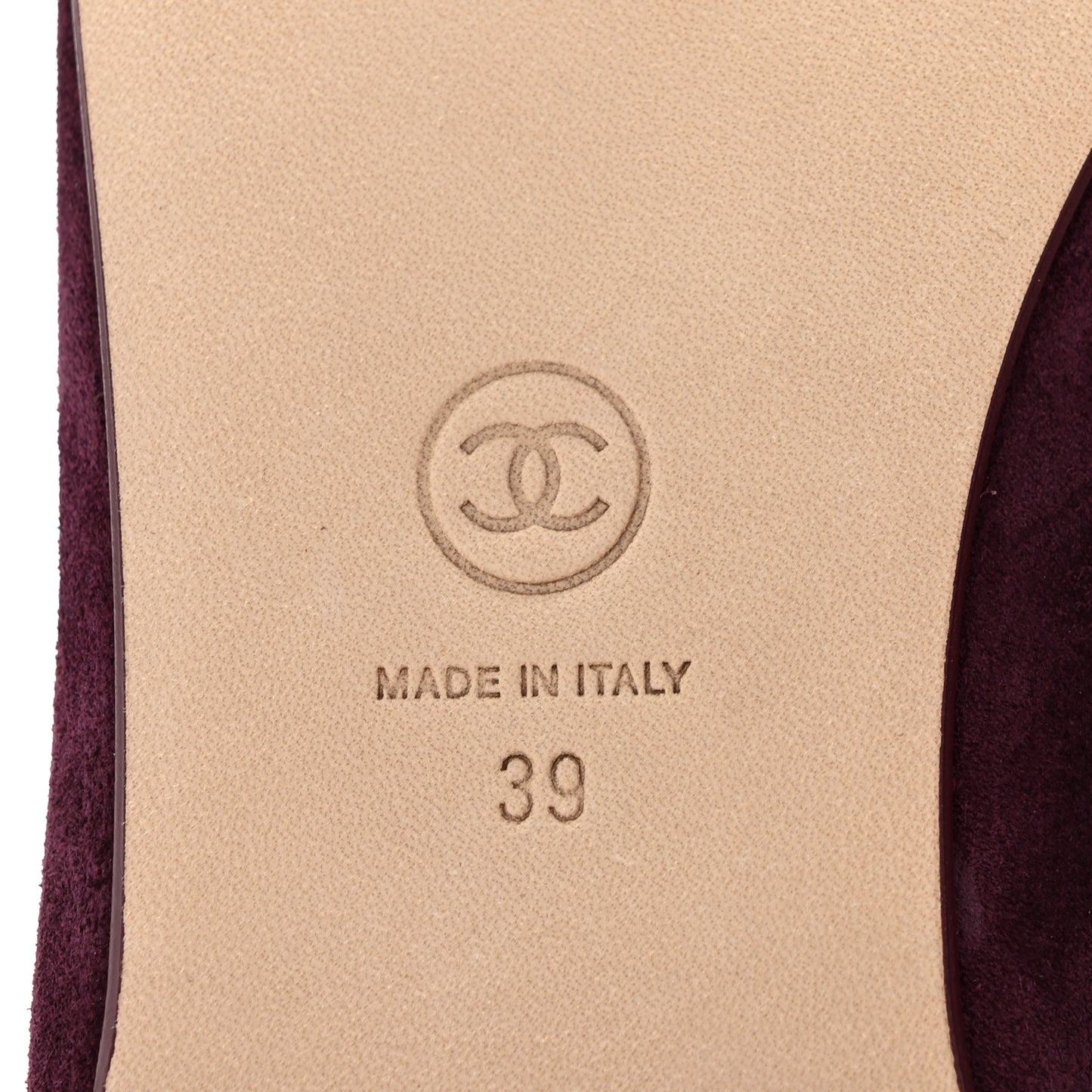 Suede Patent Calfskin Cap Toe CC Ballerina Flats 39 Burgundy
