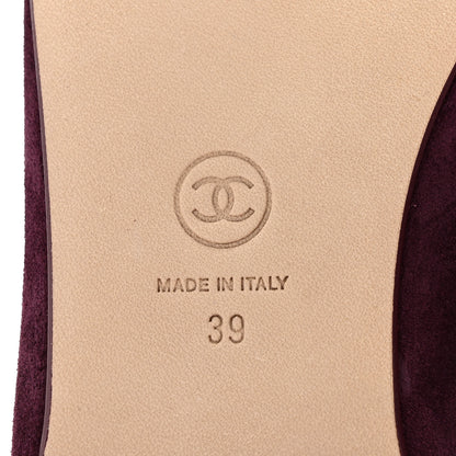 Chanel Suede Patent Calfskin Cap Toe CC Ballerina Flats 39 Burgundy 7 of 10