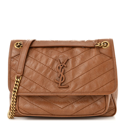 Saint Laurent Crinkled Calfskin Matelasse Monogram Medium Niki Chain Satchel Caramel 1 of 9