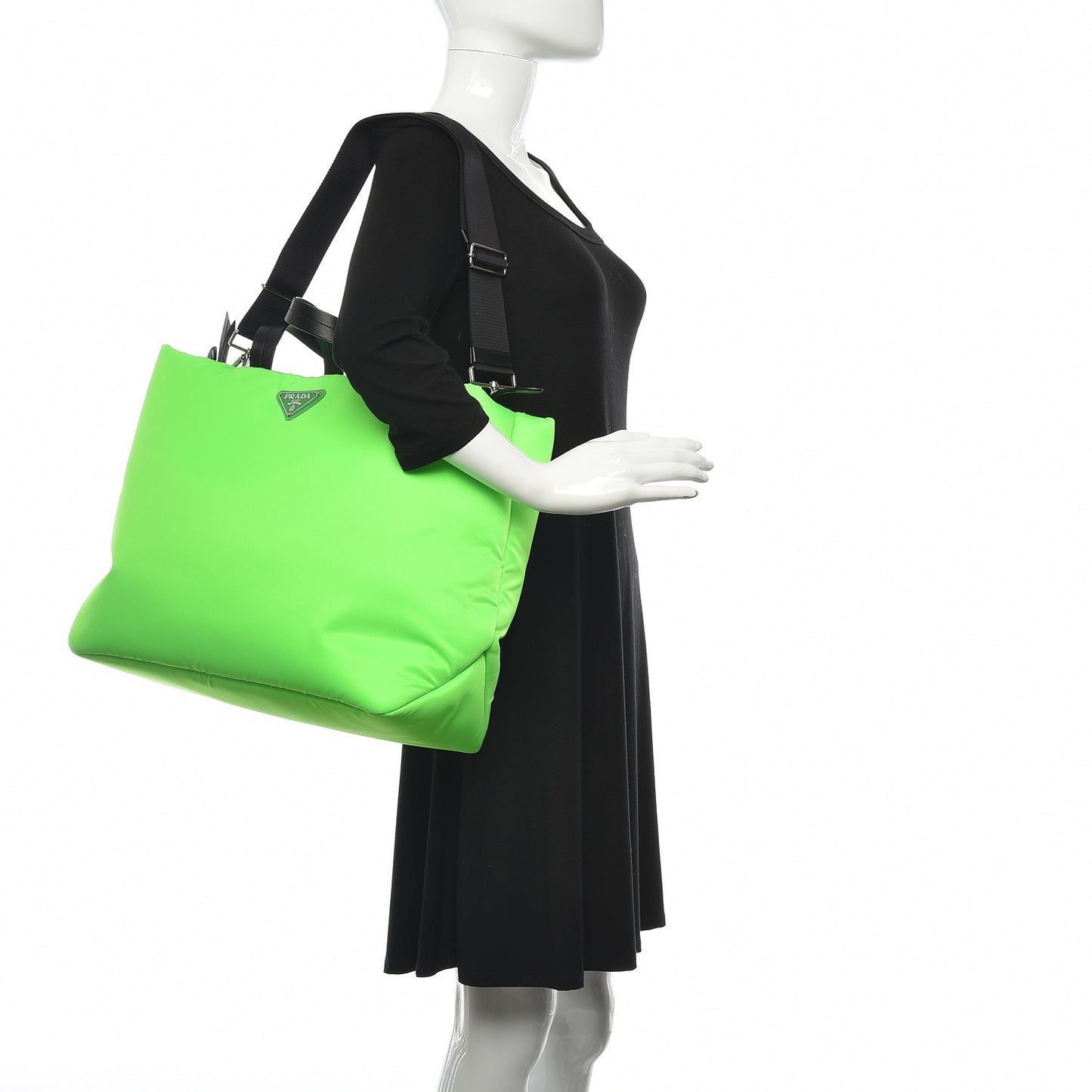 Tessuto Nylon Soft Padded Medium Shopping Tote Verde Fluo