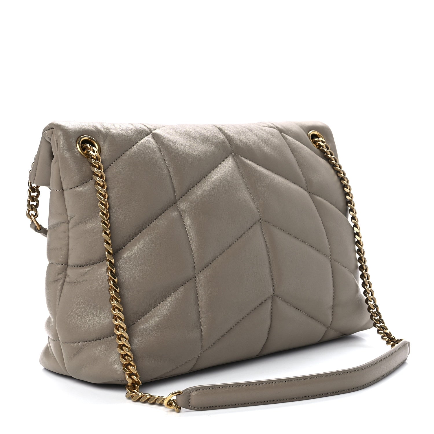 Saint Laurent Lambskin Quilted Medium Loulou Puffer Monogram Chain Satchel Dark Beige 3 of 12