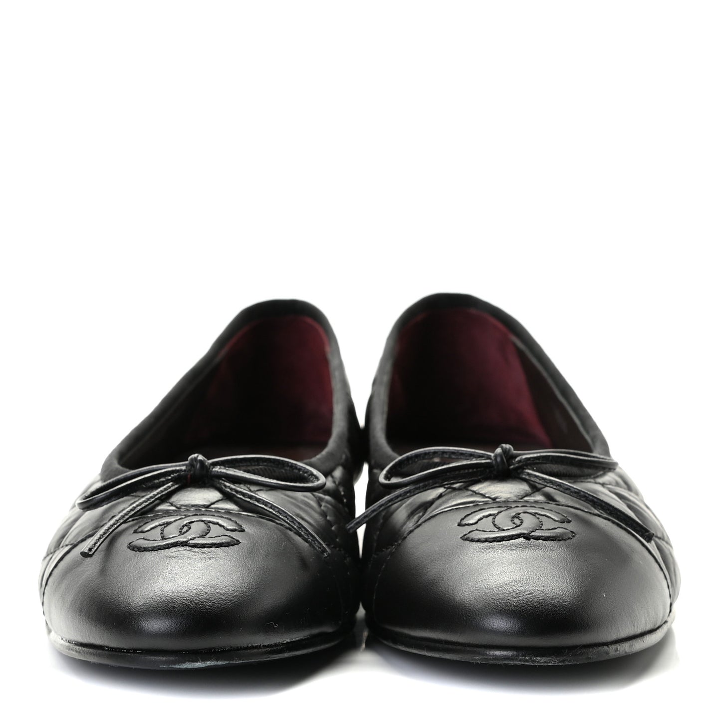 Aged Calfskin Quilted CC Cap Toe Ballerina Flats 39.5 Black