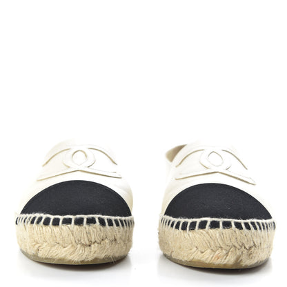 Chanel Iridescent Goatskin CC Espadrilles 37 Ivory Black 2 of 10