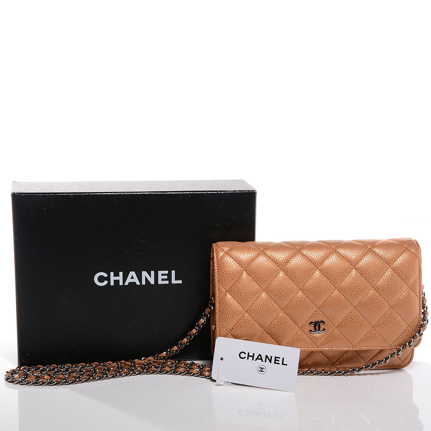 Caviar Quilted Wallet On Chain WOC Metallic Copper
