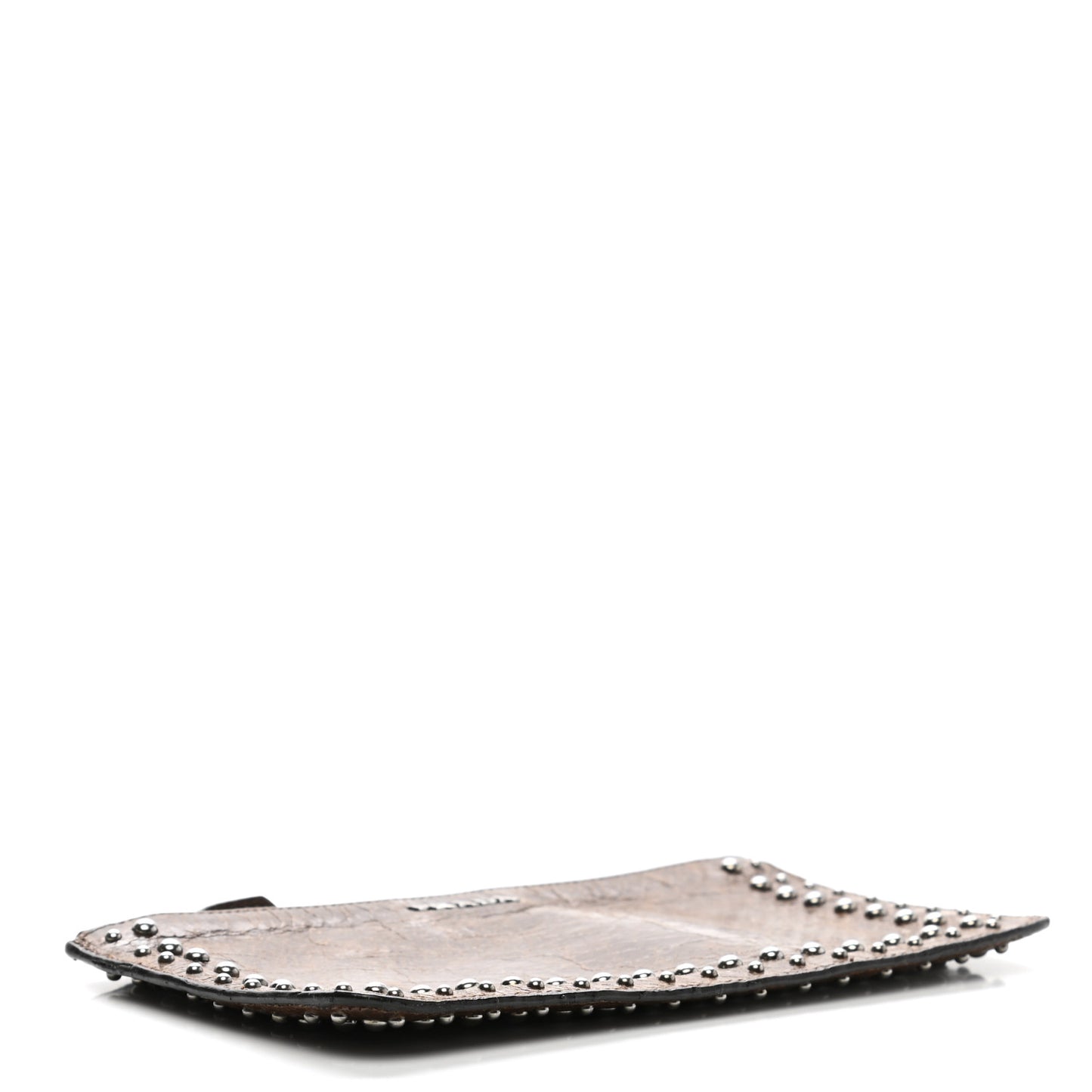Aged Calfskin Studded Zip Clutch Brown