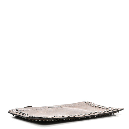 Prada Aged Calfskin Studded Zip Clutch Brown 4 of 11