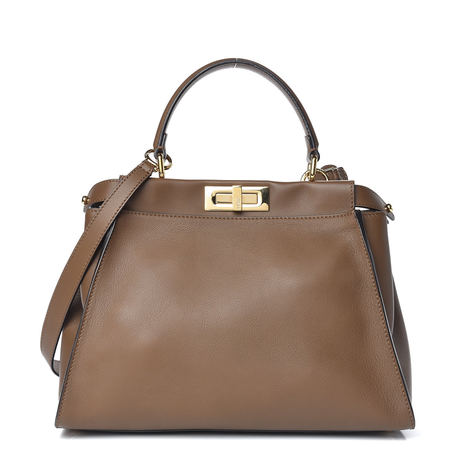 Fendi Vitello Seta Fabric Jacquard Pequin Medium Peekaboo Iconic Satchel Foresta Tobacco 1 of 14