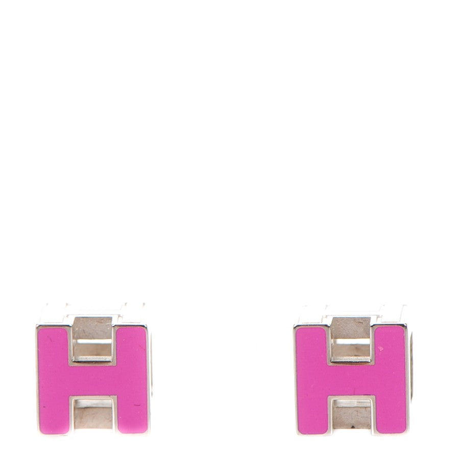 Hermes Palladium Lacquered Cage d'H Earrings Rose Indien 1 of 5