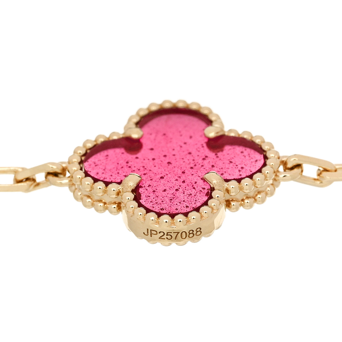 18K Yellow Gold Pink Enamel 5 Motifs Vintage Alhambra Bracelet