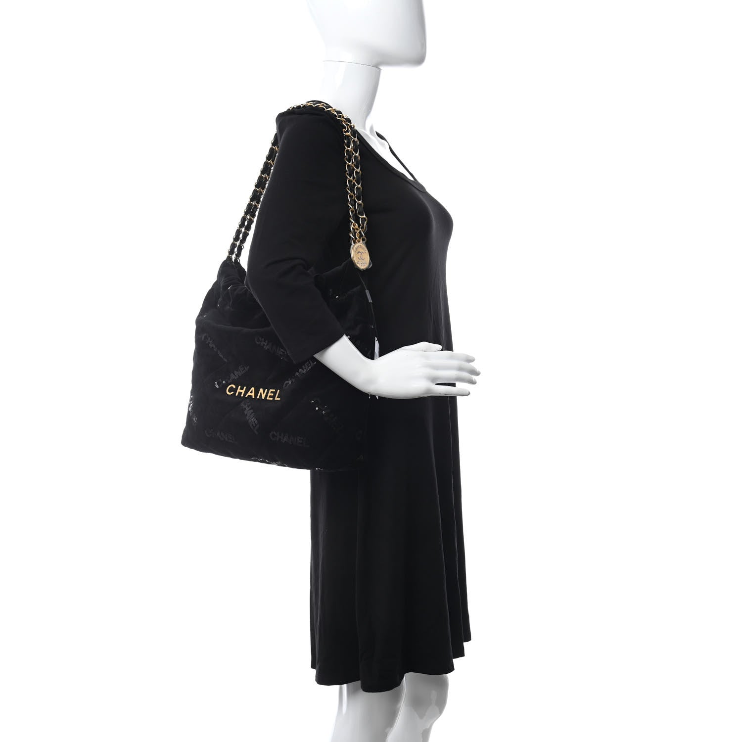 Chanel Velvet Sequin Quilted Small Chanel 22 Black 2 of 11