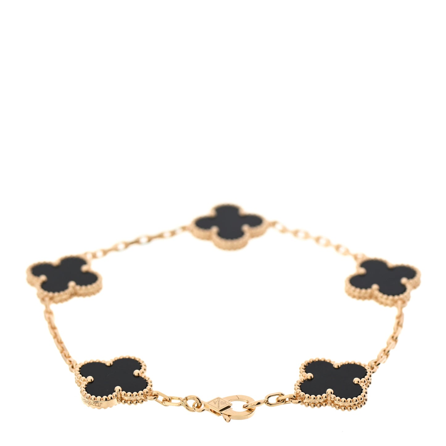 18K Yellow Gold Black Onyx 5 Motifs Vintage Alhambra Bracelet