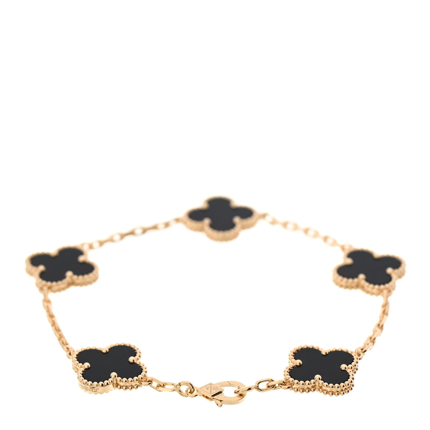 Van Cleef & Arpels 18K Yellow Gold Black Onyx 5 Motifs Vintage Alhambra Bracelet 2 of 5